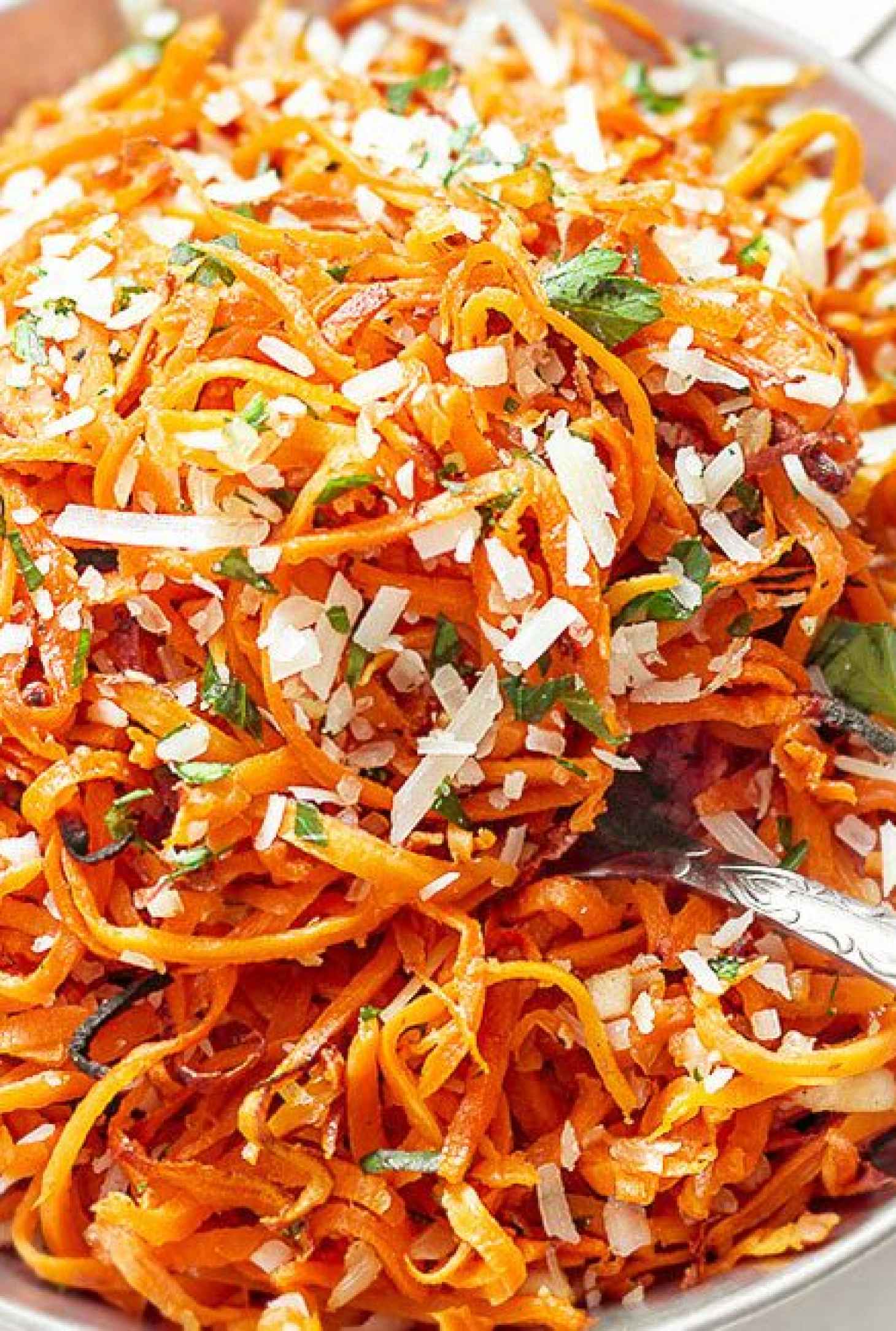 Garlic Roasted Sweet Potato Noodles - #recipe by #eatwell101 - https://www.eatwell101.com/baked-sweet-potato-noodles-recipe