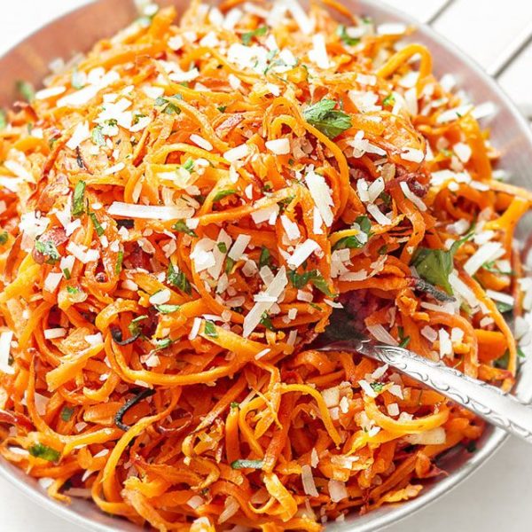 Garlic Roasted Sweet Potato Noodles - #recipe by #eatwell101 - https://www.eatwell101.com/baked-sweet-potato-noodles-recipe