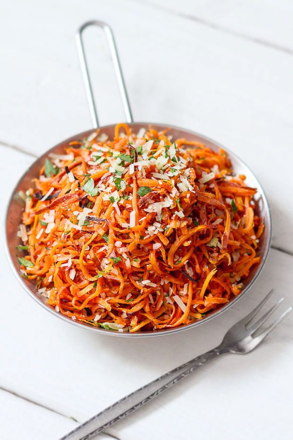 Garlic Roasted Sweet Potato Noodles - #recipe by #eatwell101 - https://www.eatwell101.com/baked-sweet-potato-noodles-recipe