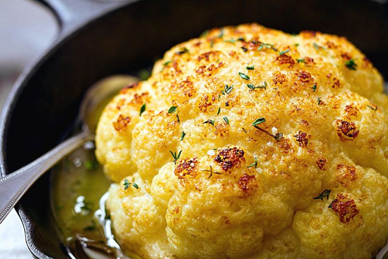Whole Roasted Cauliflower With Butter Sauce - #recipe by #eatwell101 - https://www.eatwell101.com/whole-roasted-cauliflower-recipe