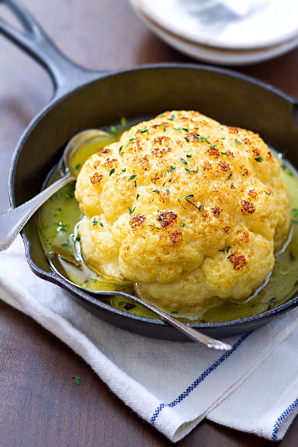 Whole Roasted Cauliflower With Butter Sauce - #recipe by #eatwell101 - https://www.eatwell101.com/whole-roasted-cauliflower-recipe