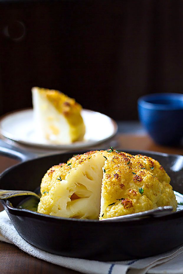 Whole Roasted Cauliflower Recipe – #eatwell101 #recipe #keto #lowcarb #glutenfree #cauliflower - A lovely LOW CARB side or a VEGETARIAN main course! Crisp, tender, and SO delicious!