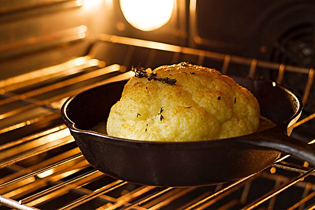 Whole Roasted Cauliflower Recipe – A lovely LOW CARB side or a VEGETARIAN main course! Crisp, tender, and SO delicious!