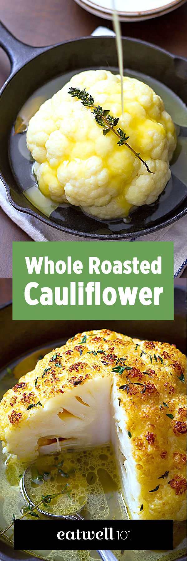 Whole Roasted Cauliflower Recipe – #eatwell101 #recipe #keto #lowcarb #glutenfree #cauliflower - A lovely LOW CARB side or a VEGETARIAN main course! Crisp, tender, and SO delicious!