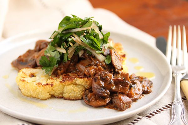 Cauliflower Steak with Mushroom Ragout recipe