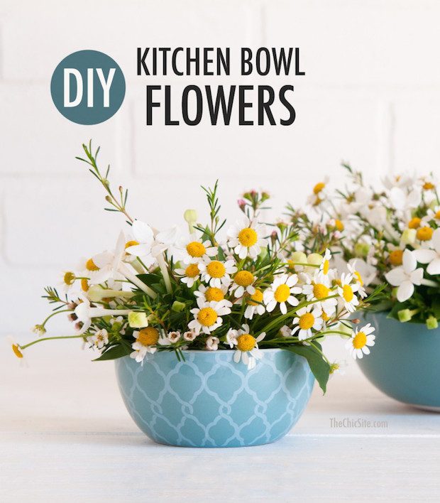 FLOWERS IN A KITCHEN BOWL