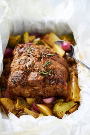 Baked Pork Loin and Veggies In parchment