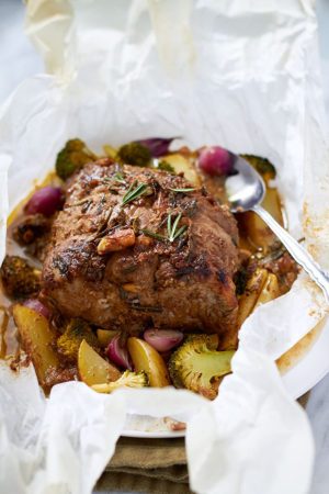 Baked Pork Loin and Veggies In parchment