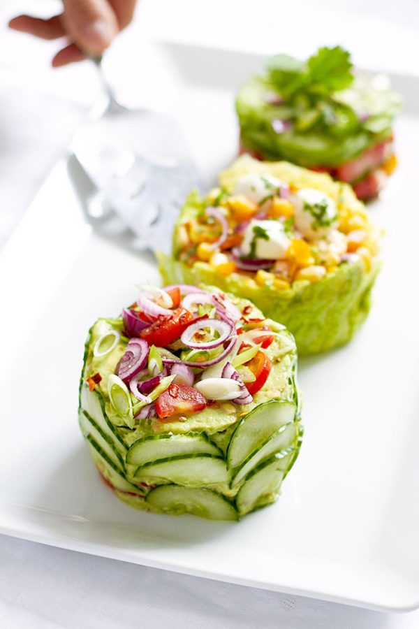Make These Adorable Mini Salad Cakes for Your Next Potluck! - #recipe by #eatwell101 - https://www.eatwell101.com/mini-salad-cakes-recipes
