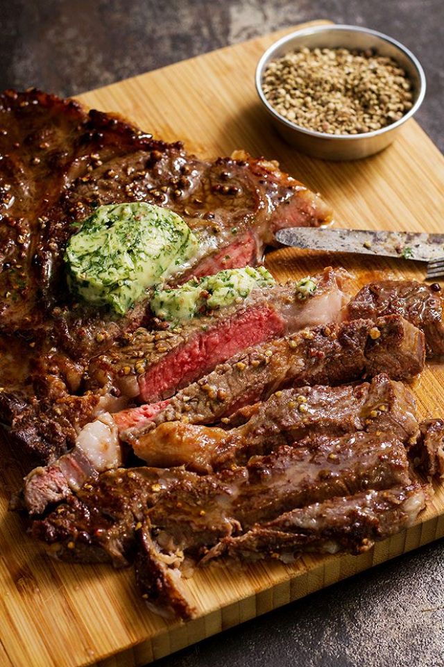 Grilled Ribeye Steaks with Melting Parsley Butter