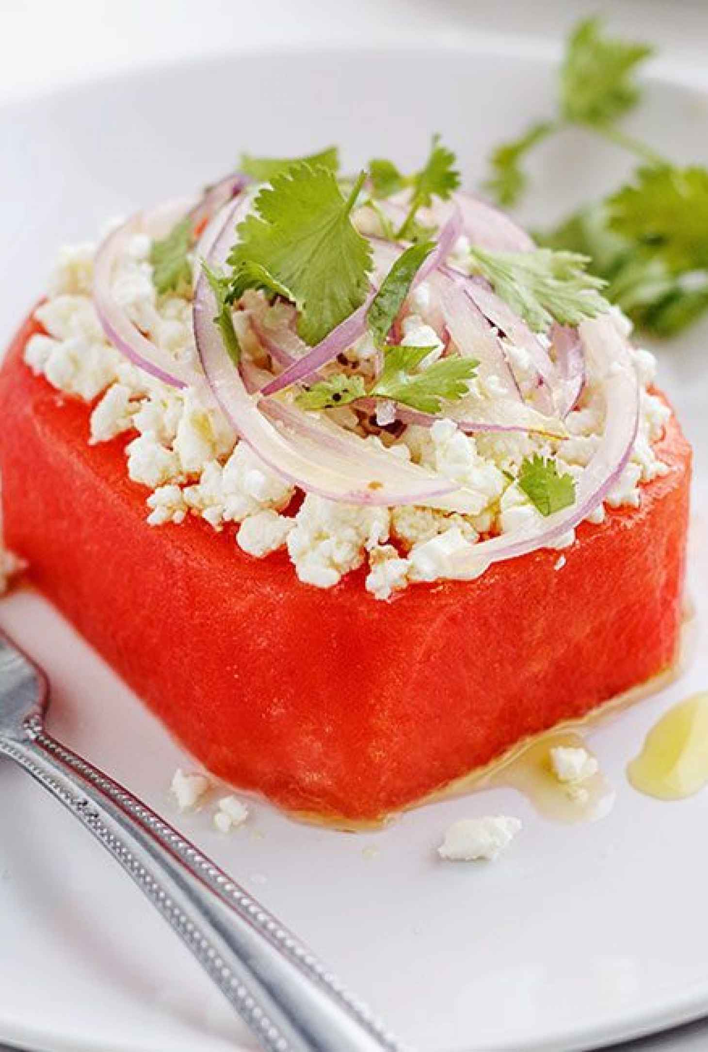 Watermelon Salad with Feta and Fresh Lime dressing - #recipe by #eatwell101 - https://www.eatwell101.com/watermelon-salad-recipe