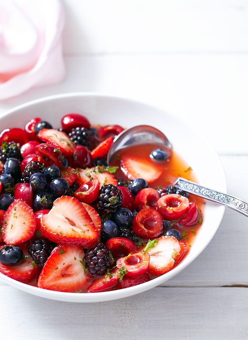 Berry Salad with Honey Lime and Mint Dressing<