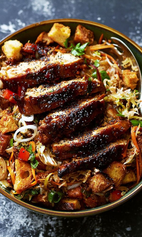 Grilled Chicken Salad with Cabbage and Raspberry Balsamic Dressing