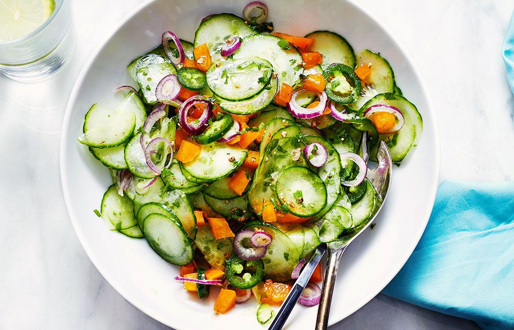 Spicy Cucumber Salad with Lime Garlic Vinaigrette