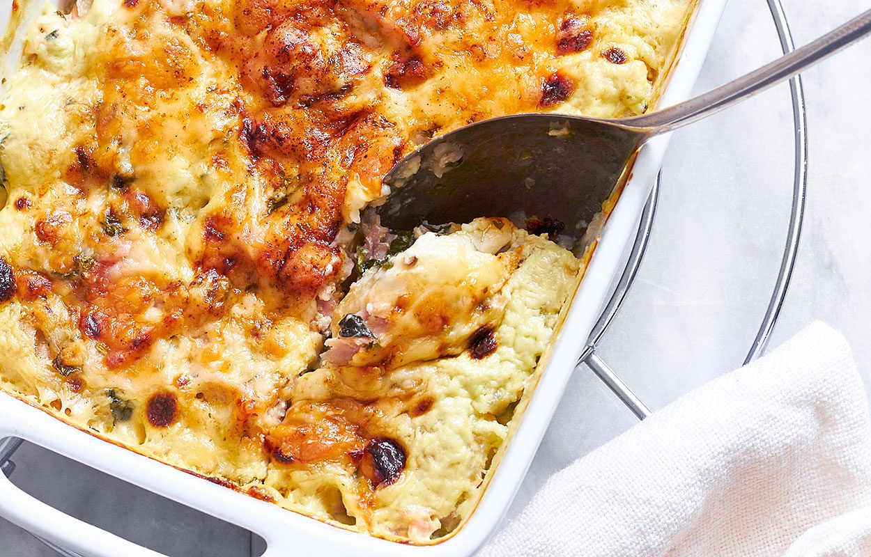 Creamy Spinach Ham Gnocchi Casserole