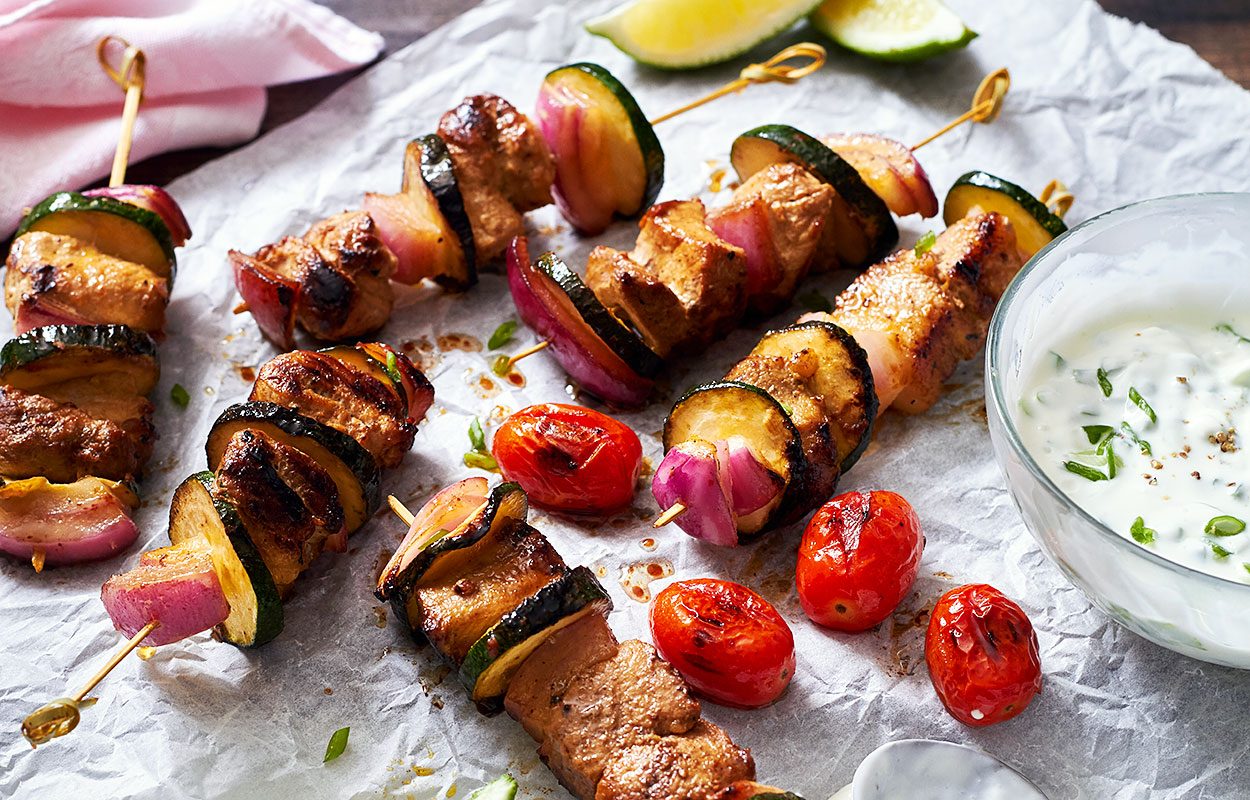 Grilled Fajita Zucchini Pork Kebabs