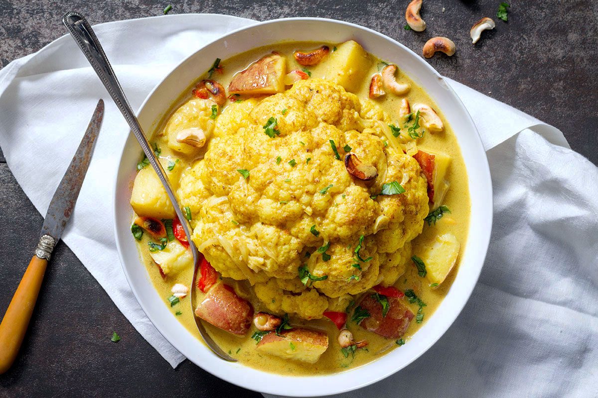 Slow Cooker Whole Cauliflower Curry and Cashew
