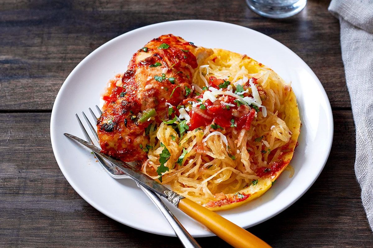 Sheet-Pan Salsa Chicken with Spaghetti Squash