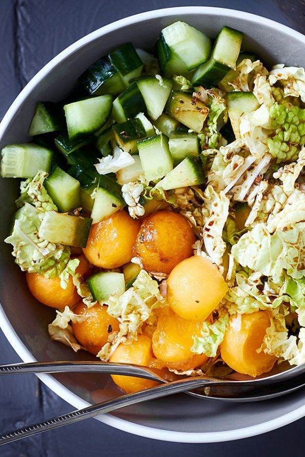 Melon and Napa Cabbage Salad - #recipe by #eatwell101 - https://www.eatwell101.com/melon-and-napa-cabbage-coleslaw-recipe