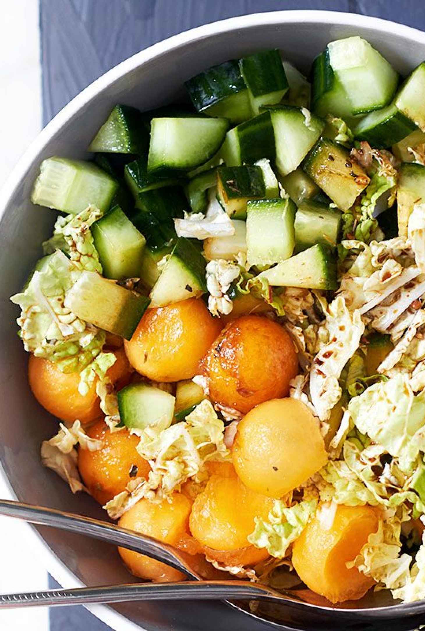 Melon and Napa Cabbage Salad - #recipe by #eatwell101 - https://www.eatwell101.com/melon-and-napa-cabbage-coleslaw-recipe