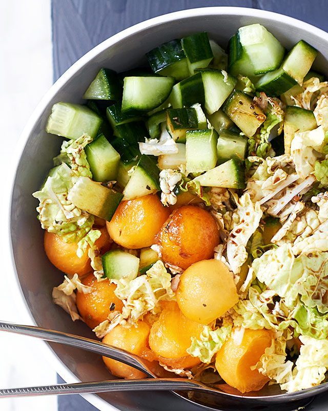 Melon and Napa Cabbage Salad - #recipe by #eatwell101 - https://www.eatwell101.com/melon-and-napa-cabbage-coleslaw-recipe