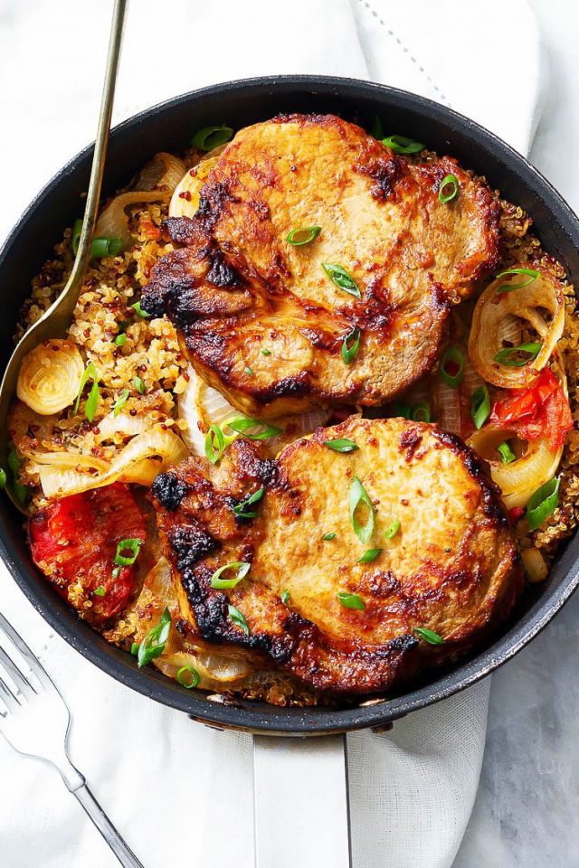 One-Pan Baked Pork Chops with Quinoa