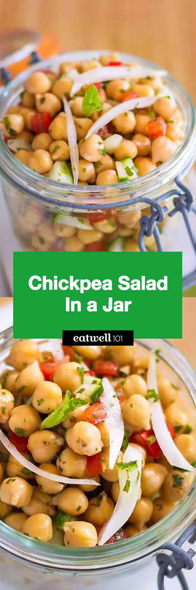 Chickpea Salad In a Jar - #chickpea #salad #recipe #eatwell101 - A satisfying chickpea salad, perfect for a quick lunch on the go.
