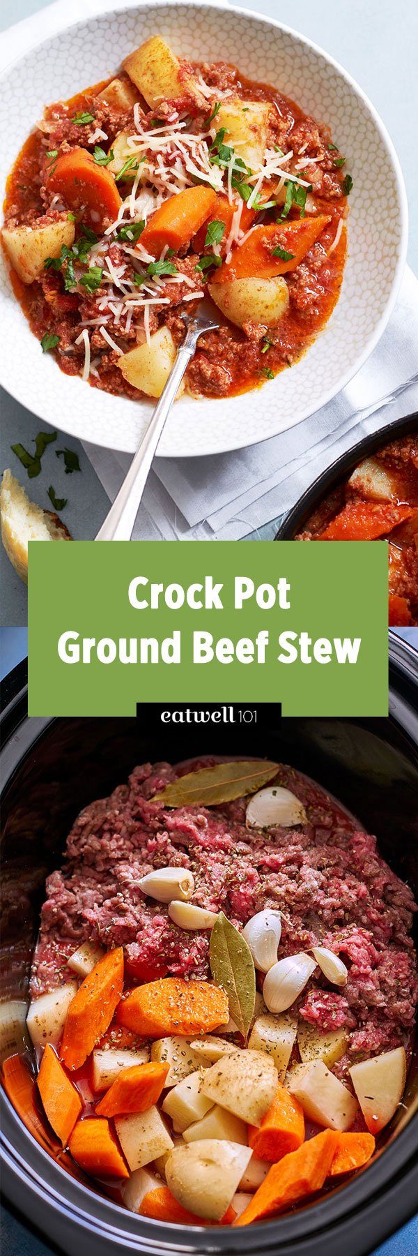 Crockpot Beef Stew Recipe - #crockpot #beef #recipe #eatwell101 - This Crock Pot Ground Beef Stew, Potato, and Carrot for a filling dinner, yet easy on your waistline.
