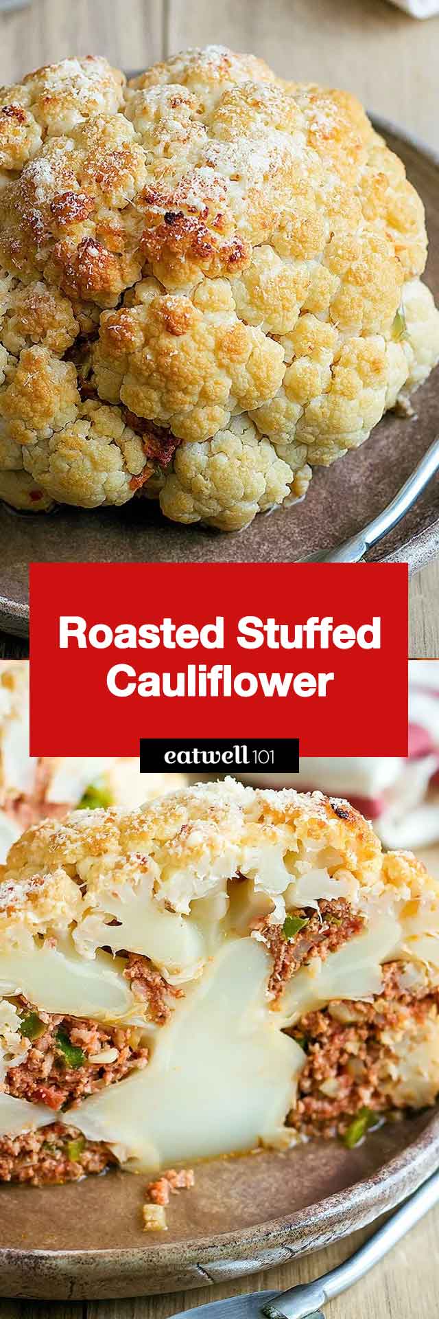Roasted Cauliflower - This stuffed whole cauliflower makes for an incredible low-carb dinner any night of the week.