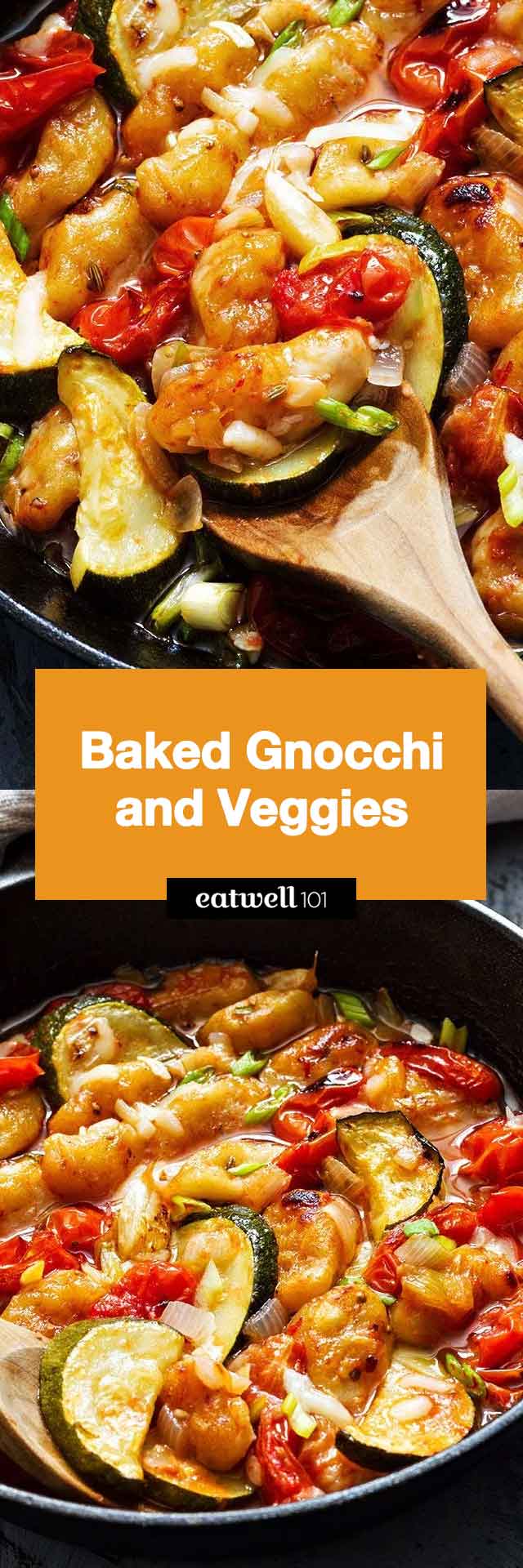 This Mediterranean Baked Gnocchi is a super fast and delicious meat-free meal at home. #gnocchi #recipe #eatwell101