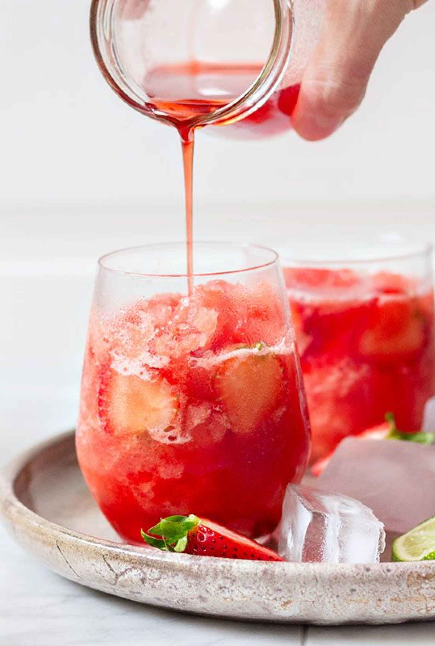 Watermelon Slush with Simple Strawberry Syrup - #recipe by #eatwell101 - https://www.eatwell101.com/strawberry-watermelon-slush-recipe