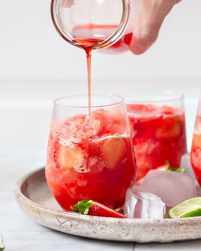 Watermelon Slush with Simple Strawberry Syrup - #recipe by #eatwell101 - https://www.eatwell101.com/strawberry-watermelon-slush-recipe