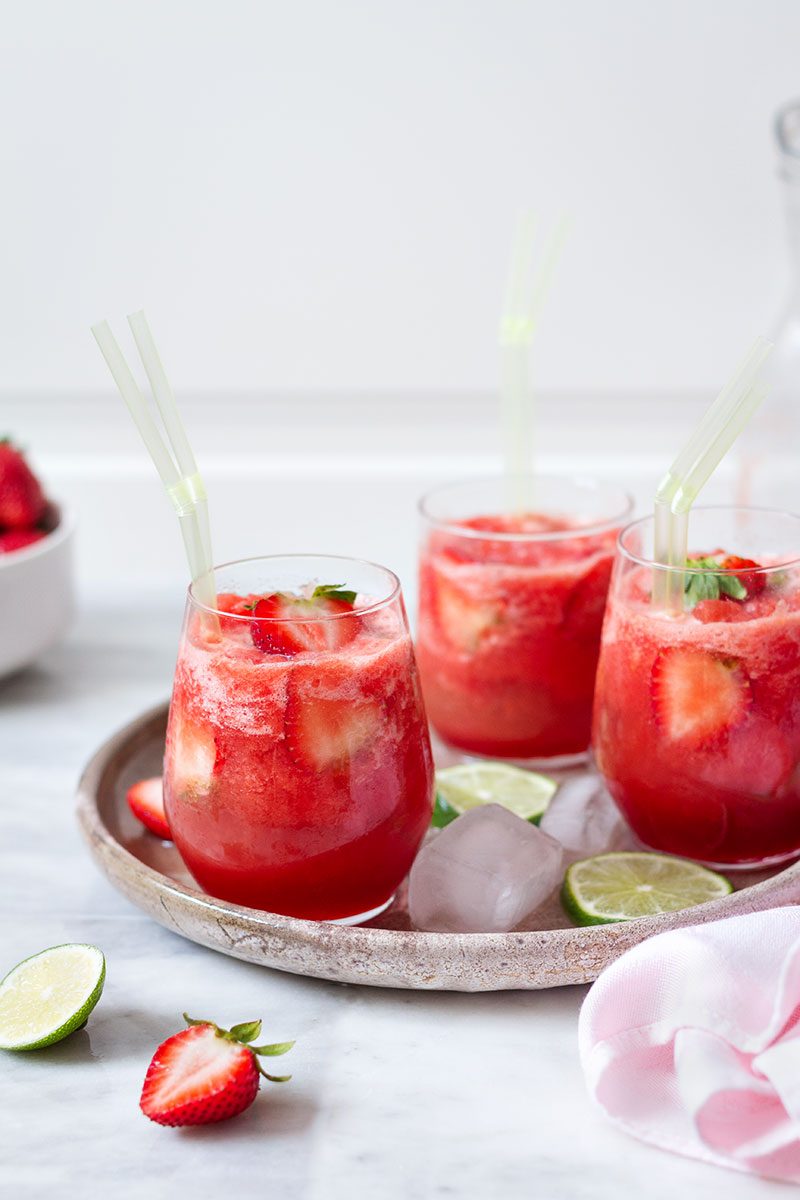 Watermelon Slush with Simple Strawberry Syrup - #recipe by #eatwell101 - https://www.eatwell101.com/strawberry-watermelon-slush-recipe