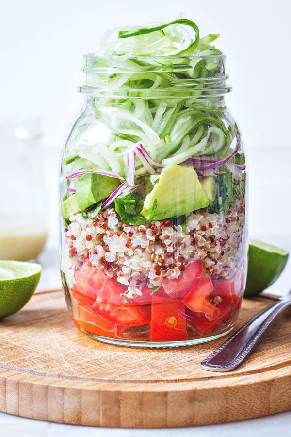 Quinoa Cucumber Mason Jar Salad - #recipe by #eatwell101 - https://www.eatwell101.com/quinoa-cucumber-mason-jar-salad-recipe