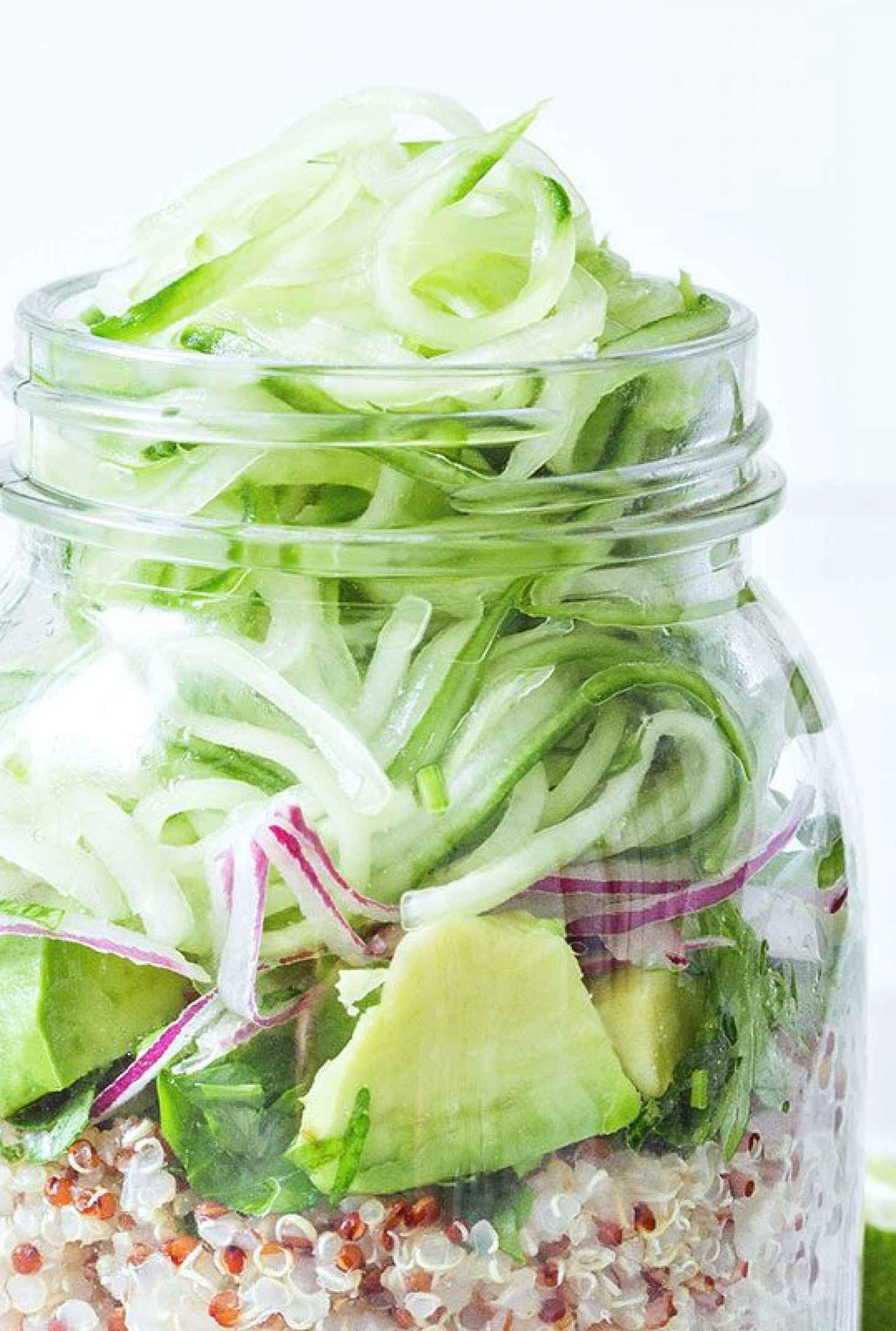Quinoa Cucumber Mason Jar Salad - #recipe by #eatwell101 - https://www.eatwell101.com/quinoa-cucumber-mason-jar-salad-recipe