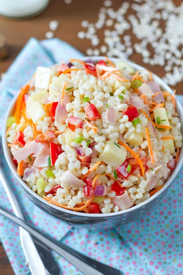 Ham and Cheese Barley Salad - #recipe by #eatwell101 - https://www.eatwell101.com/cheesy-barley-salad-recipe