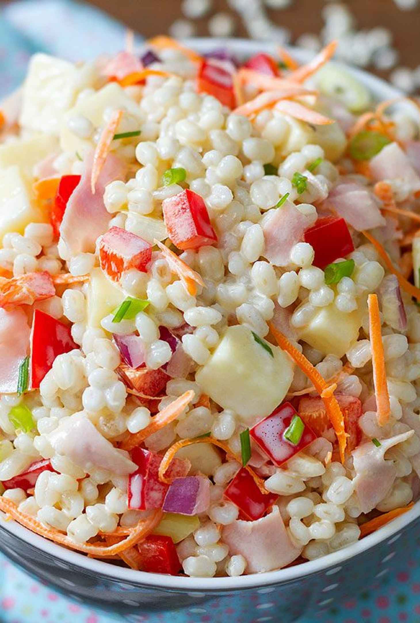 Ham and Cheese Barley Salad - #recipe by #eatwell101 - https://www.eatwell101.com/cheesy-barley-salad-recipe