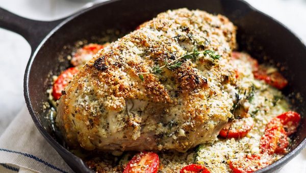 One Pan Garlic Parmesan Chicken and Zucchini - #recipe by #eatwell101 - https://www.eatwell101.com/one-pan-garlic-parmesan-chicken-recipe