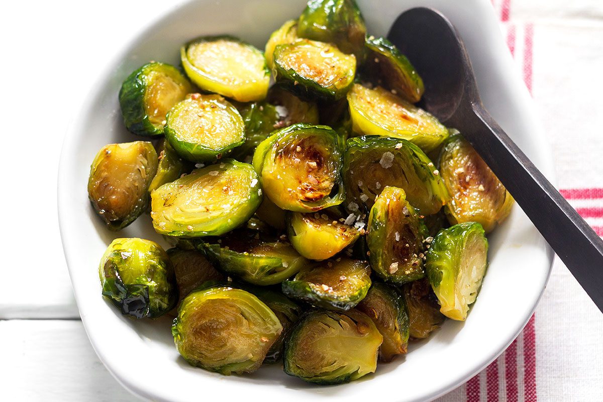 Pan-Roasted Brussel Sprouts in Maple Garlic Butter