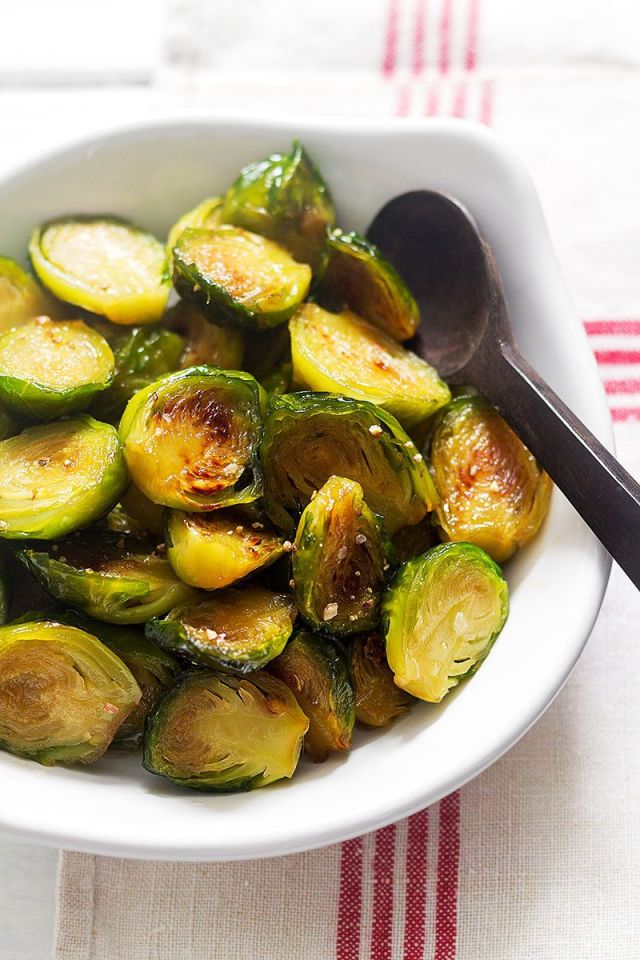 Pan-Roasted Brussel Sprouts in Maple Garlic Butter