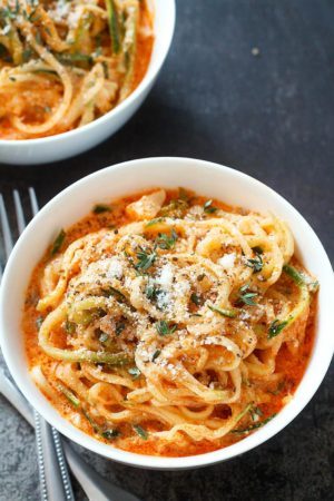 Zucchini Noodles in Creamy Tomato Sauce