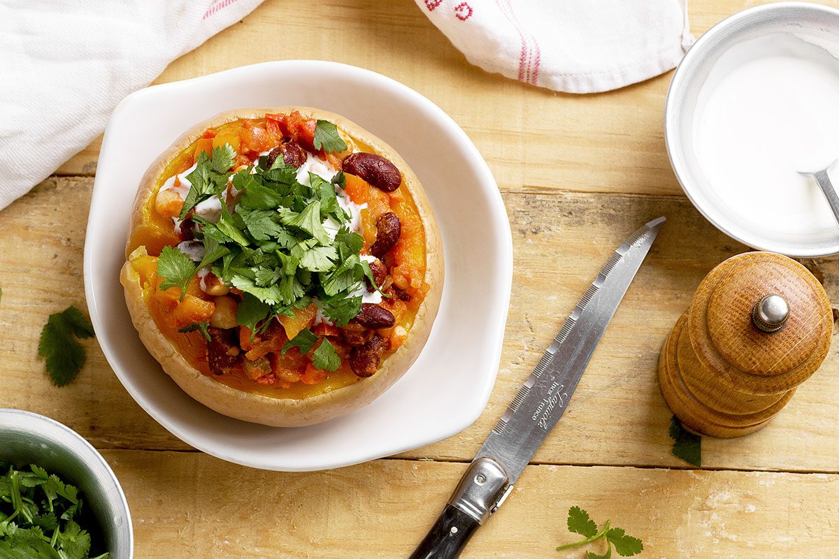 Chili Stuffed Butternut Squash