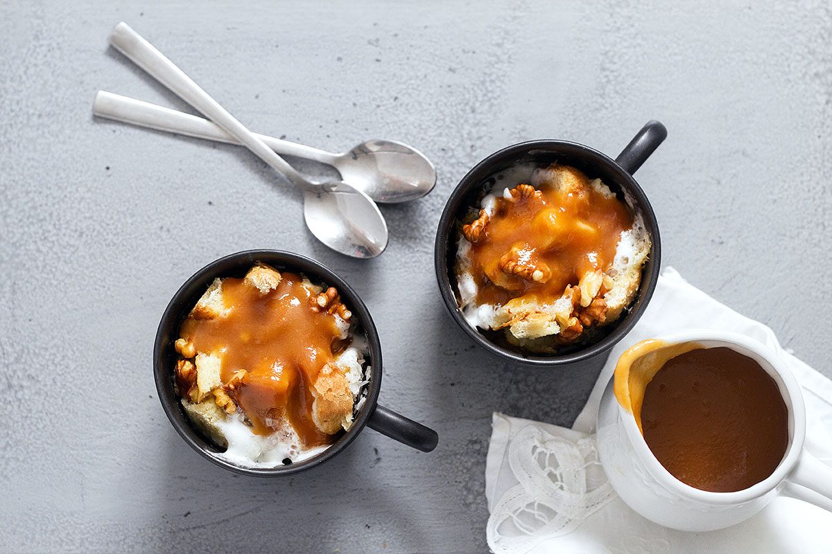 Marshmallow French Toast Mug with Caramel Sauce