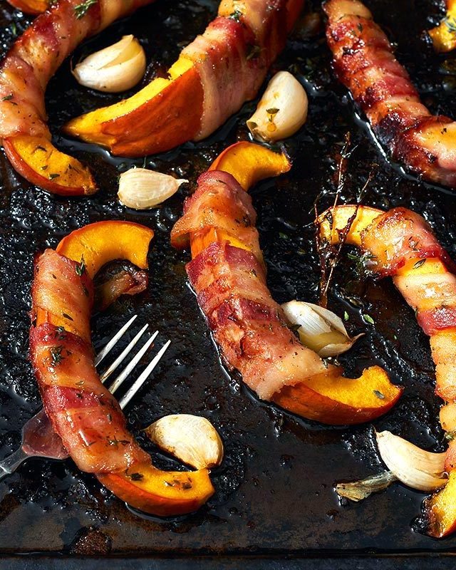 Bacon Roasted Pumpkin - #recipe by #eatwell101 - https://www.eatwell101.com/roasted-pumpkin-with-garlic-maple-syrup-and-bacon-recipe