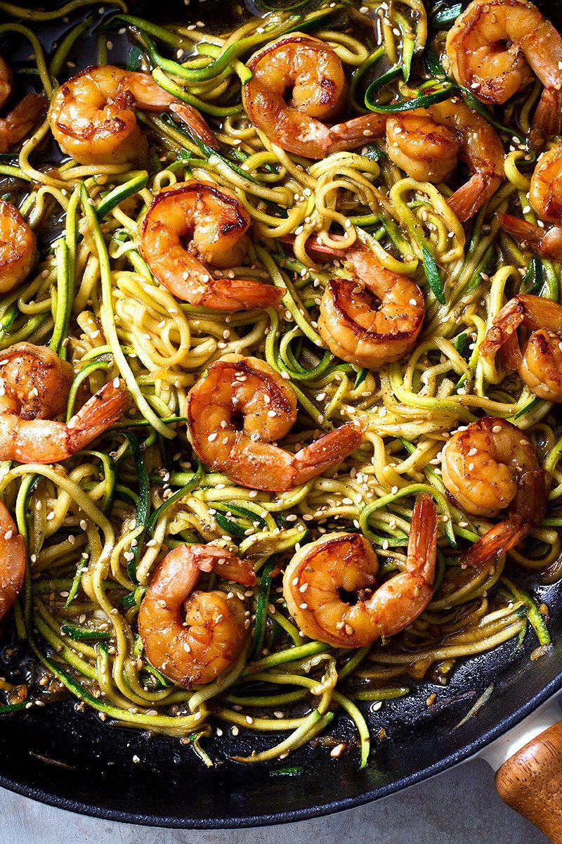 Stir Fry Teriyaki Shrimp and Zucchini Noodles