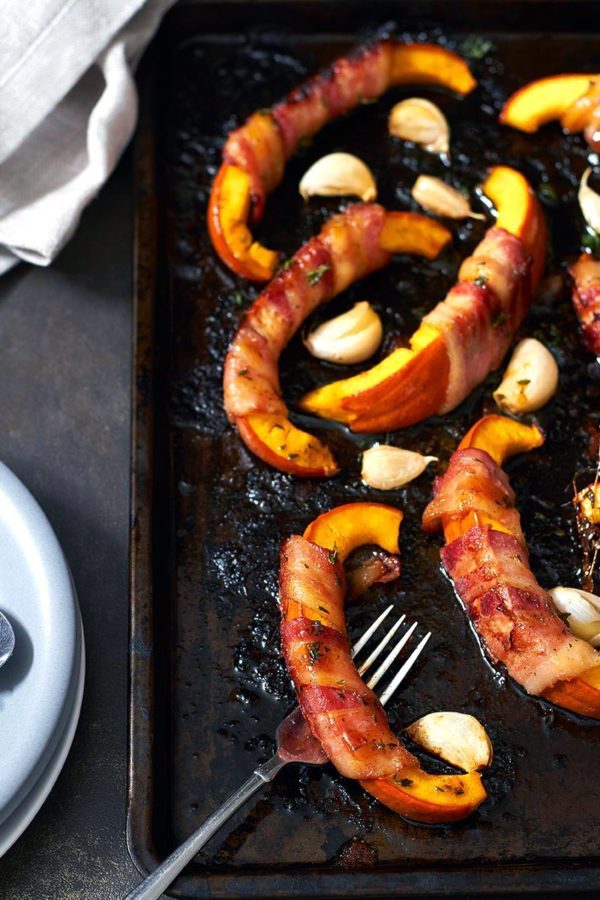 Bacon Roasted Pumpkin - #recipe by #eatwell101 - https://www.eatwell101.com/roasted-pumpkin-with-garlic-maple-syrup-and-bacon-recipe