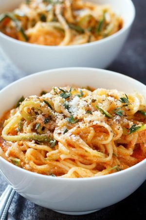 Zucchini Noodles in Creamy Tomato Sauce