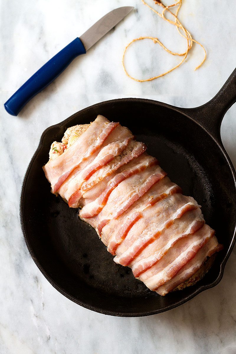 Roasted Bacon Chicken Breasts Stuffed with Dried Tomatoes and Cheese