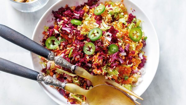 Shaved Brussels Sprout Salad with Beet and Carrots - #recipe by #eatwell101 - https://www.eatwell101.com/chopped-brussels-sprout-salad-recipe