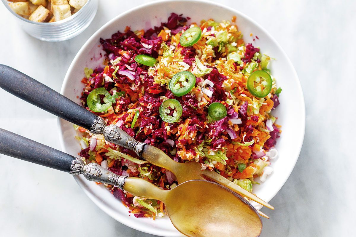 Shaved Brussels Sprout Salad with Beet and Carrots